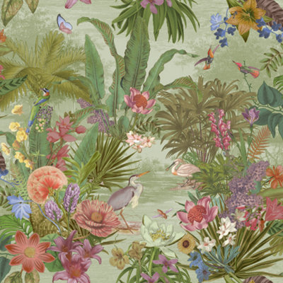 Paul Moneypenny Eclectic Floral Hall Green Wallpaper for Grandeco