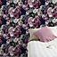 Paul Moneypenny Gabrielle Maximalist Plum Floral on Navy Wallpaper for Grandeco