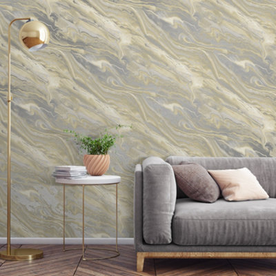 Paul Moneypenny Neutral Grey Metallic Italian Marble Wallpaper by for Grandeco