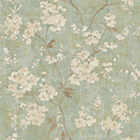 Paul Moneypenny Sage Green Anethe Blossom Trail Textured Wallpaper for Grandeco