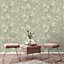 Paul Moneypenny Sage Green Anethe Blossom Trail Textured Wallpaper for Grandeco