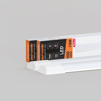 paul russells 1ft LED Batten Tube Lights, 10W 1100 Lumens, IP20, 4000K Cool White, Ultra Slim, Pack of 2