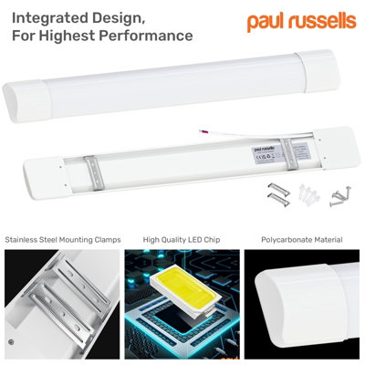 paul russells 4 ft LED Batten Tube Lights, 40W 4800 Lumens, IP20, 6500K Day Light, Ultra Slim, Pack of 2