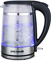 paul russells Electric Glass Kettle, Burn proof Double layer Glass, 3000W 1.5L, Blue LED, Fast Boil, Instant  Hot water dispenser