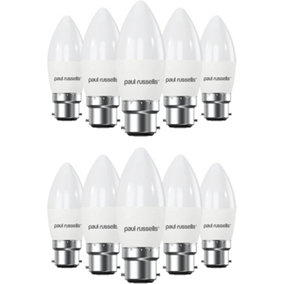 paul russells LED Candle Dimmable Bulb Bayonet Cap BC B22, 5.5W 470Lumens C37, 40w Equivalent, 2700K Warm White Light, Pack of 10