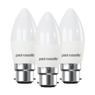 paul russells LED Candle Dimmable Bulb Bayonet Cap BC B22, 5.5W 470Lumens C37, 40w Equivalent, 2700K Warm White Light, Pack of 3