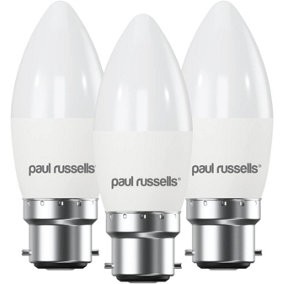 paul russells LED Candle Dimmable Bulb Bayonet Cap BC B22, 5.5W 470Lumens C37, 40w Equivalent, 2700K Warm White Light, Pack of 3