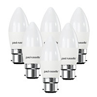 paul russells LED Candle Dimmable Bulb Bayonet Cap BC B22, 5.5W 470Lumens C37, 40w Equivalent, 2700K Warm White Light, Pack of 6