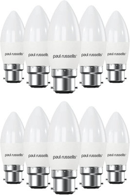 paul russells LED Candle Dimmable Bulb Bayonet Cap BC B22, 5.5W 470Lumens C37, 40w Equivalent, 4000K Cool White Light, Pack of 10