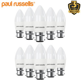 paul russells LED Candle Dimmable Bulb Bayonet Cap BC B22, 5.5W 470Lumens C37, 40w Equivalent, 4000K Cool White Light, Pack of 10