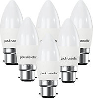 paul russells LED Candle Dimmable Bulb Bayonet Cap BC B22, 5.5W 470Lumens C37, 40w Equivalent, 4000K Cool White Light, Pack of 6