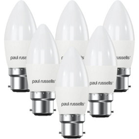 paul russells LED Candle Dimmable Bulb Bayonet Cap BC B22, 5.5W 470Lumens C37, 40w Equivalent, 6500K Day Light Bulbs, Pack of 6