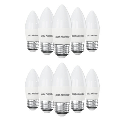 paul russells LED Candle Dimmable Bulb Edison Screw ES E27, 5.5W 470Lumens C37, 40w Equivalent, 6500K Day Light, Pack of 10
