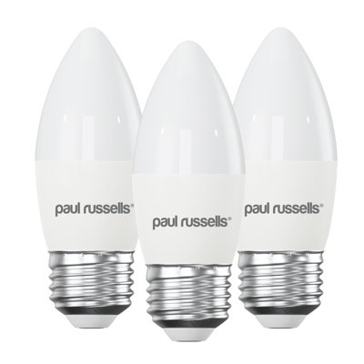 paul russells LED Candle Dimmable Bulb Edison Screw ES E27, 5.5W 470Lumens C37, 40w Equivalent, 6500K Day Light, Pack of 3