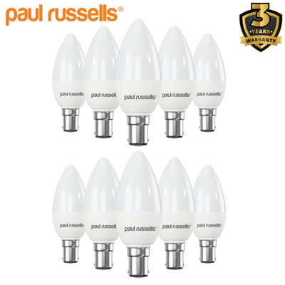 paul russells LED Candle Dimmable Bulb Small Bayonet Cap SBC B15d, 5.5W 470Lumens C37 40w Equivalent, 2700K Warm White, Pack of 10