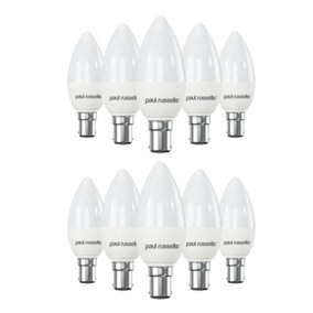 paul russells LED Candle Dimmable Bulb Small Bayonet Cap SBC B15d, 5.5W 470Lumens C37 40w Equivalent, 2700K Warm White, Pack of 10