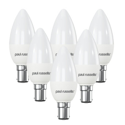 paul russells LED Candle Dimmable Bulb Small Bayonet Cap SBC B15d, 5.5W 470Lumens C37 40w Equivalent, 2700K Warm White, Pack of 6