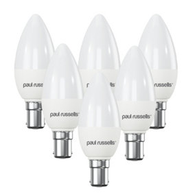 paul russells LED Candle Dimmable Bulb Small Bayonet Cap SBC B15d, 5.5W 470Lumens C37 40w Equivalent, 2700K Warm White, Pack of 6