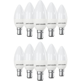 paul russells LED Candle Dimmable Bulb Small Bayonet Cap SBC B15d, 5.5W 470Lumens C37 40w Equivalent, 4000K Cool White, Pack of 10