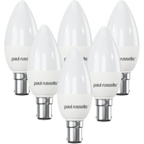 paul russells LED Candle Dimmable Bulb Small Bayonet Cap SBC B15d, 5.5W 470Lumens C37 40w Equivalent, 6500K Day Light, Pack of 6