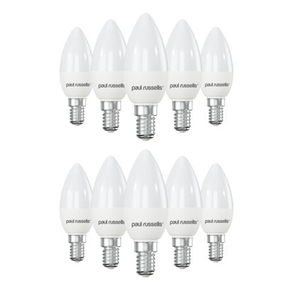 paul russells LED Candle Dimmable Bulb Small Edison Screw SES E14, 5.5W 470Lumens C37 40w Equivalent, 2700K Warm White, Pack of 10