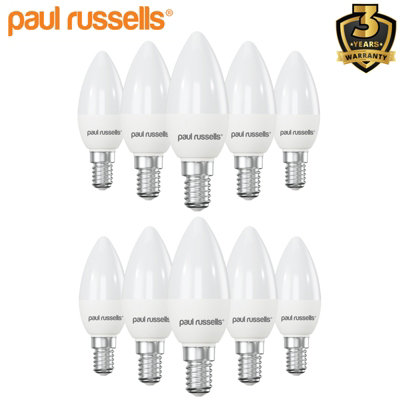 paul russells LED Candle Dimmable Bulb Small Edison Screw SES E14, 5.5W 470Lumens C37 40w Equivalent, 2700K Warm White, Pack of 10