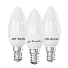paul russells LED Candle Dimmable Bulb Small Edison Screw SES E14, 5.5W 470Lumens C37 40w Equivalent, 2700K Warm White, Pack of 3