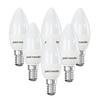 paul russells LED Candle Dimmable Bulb Small Edison Screw SES E14, 5.5W 470Lumens C37 40w Equivalent, 2700K Warm White, Pack of 6