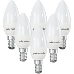 paul russells LED Candle Dimmable Bulb Small Edison Screw SES E14, 5.5W 470Lumens C37 40w Equivalent, 2700K Warm White, Pack of 6