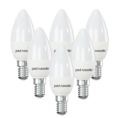 paul russells LED Candle Dimmable Bulb Small Edison Screw SES E14, 5.5W 470Lumens C37 40w Equivalent, 4000K Cool White, Pack of 6