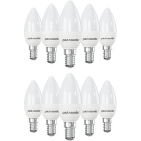 paul russells LED Candle Dimmable Bulb Small Edison Screw SES E14, 5.5W 470Lumens C37 40w Equivalent, 6500K Day Light, Pack of 10