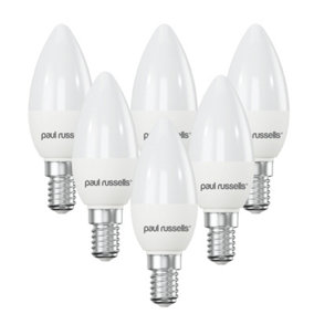 paul russells LED Candle Dimmable Bulb Small Edison Screw SES E14, 5.5W 470Lumens C37 40w Equivalent, 6500K Day Light, Pack of 6