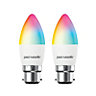 paul russells LED Candle Smart Light Bulb, 4.8W, Dimmable, 40W Equivalent, WiFi, RGB+2700K-6500K BC B22 Bayonet Cap, Pack of 2