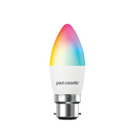 paul russells LED Candle Smart Light Bulb, 4.8W, Dimmable, 40W Equivalent, WiFi, RGB+2700K-6500K BC B22 Bayonet Cap