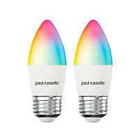 paul russells LED Candle Smart Light Bulb, 4.8W, Dimmable, 40W Equivalent, WiFi, RGB+2700K-6500K ES E27 Edison Screw, Pack of 2