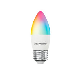 paul russells LED Candle Smart Light Bulb, 4.8W, Dimmable, 40W Equivalent, WiFi, RGB+2700K-6500K ES E27 Edison Screw