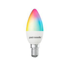 paul russells LED Candle Smart Light Bulb, 4.8W, Dimmable, 40W Equivalent, WiFi, RGB+2700K-6500K SES E14 Small Edison Screw
