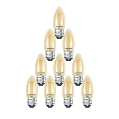 paul russells LED Filament Candle Bulb, 2.5W 200 Lumens, 20w Equivalent, 2200K Extra Warm White Amber, Pack of 10