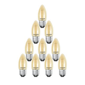 paul russells LED Filament Candle Bulb, 2.5W 200 Lumens, 20w Equivalent, 2200K Extra Warm White Amber, Pack of 10