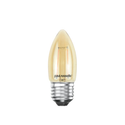 paul russells LED Filament Candle Bulb, 2.5W 200 Lumens, 20w Equivalent, 2200K Extra Warm White Amber, Pack of 1