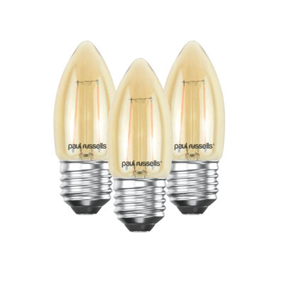 paul russells LED Filament Candle Bulb, 2.5W 200 Lumens, 20w Equivalent, 2200K Extra Warm White Amber, Pack of 3