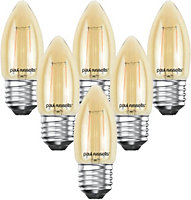 paul russells LED Filament Candle Bulb, 2.5W 200 Lumens, 20w Equivalent, 2200K Extra Warm White Amber, Pack of 6