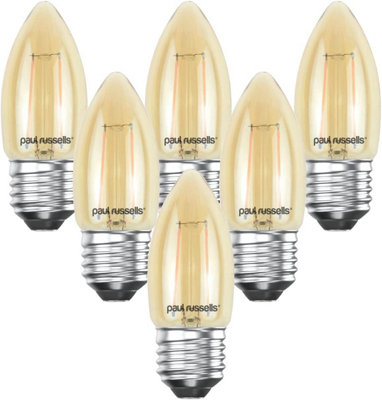 paul russells LED Filament Candle Bulb, 2.5W 200 Lumens, 20w Equivalent, 2200K Extra Warm White Amber, Pack of 6