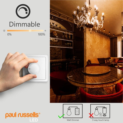 paul russells LED Filament Dimmable Candle Bulb 4.5W 423 Lumens 40w Equivalent 2200K Extra Warm White Amber Pack of 3