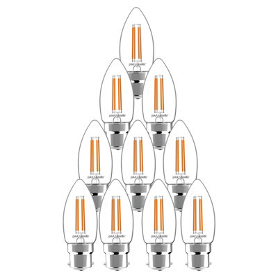 paul russells LED Filament Dimmable Candle Bulb, BC B22, 4.5W 470 Lumens, 40w Equivalent, 2700K Warm White, Pack of 10