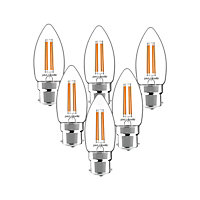 paul russells LED Filament Dimmable Candle Bulb, BC B22, 4.5W 470 Lumens, 40w Equivalent, 2700K Warm White, Pack of 6