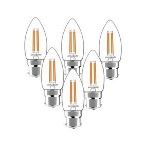 paul russells LED Filament Dimmable Candle Bulb, BC B22, 4.5W 470 Lumens, 40w Equivalent, 2700K Warm White, Pack of 6
