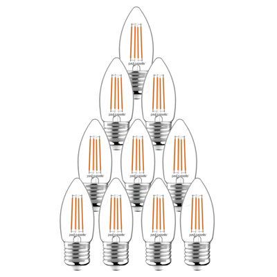 paul russells LED Filament Dimmable Candle Bulb, ES E27, 4.5W 470 Lumens, 40w Equivalent, 2700K Warm White, Pack of 10