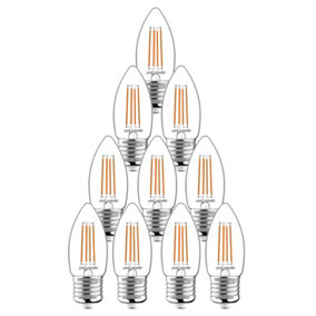 paul russells LED Filament Dimmable Candle Bulb, ES E27, 4.5W 470 Lumens, 40w Equivalent, 2700K Warm White, Pack of 10