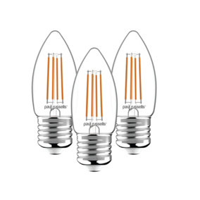 paul russells LED Filament Dimmable Candle Bulb, ES E27, 4.5W 470 Lumens, 40w Equivalent, 2700K Warm White, Pack of 3